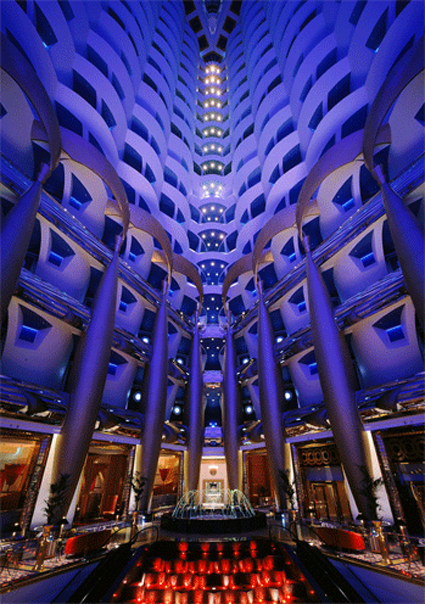 An interior view of the levels of the Burj Al Arab Hotel