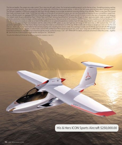 His & Hers ICON A5 Sports Aircraft and Pilot Training for Two ($250,000) His & Hers ICON A5 Sports Aircraft and Pilot Training for Two ($250,000)