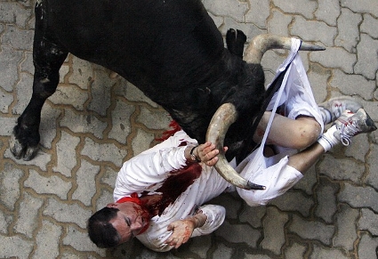 Runner Survives Being Gored by Bull in Pamplona's Running of the Bulls 2009 Runner Survives Being Gored by Bull in Pamplona's Running of the Bulls 2009